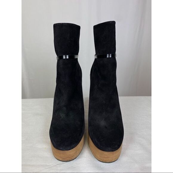 Chloe Crosta Suede Wood Platform Wedge Booties - Picture 2 of 5